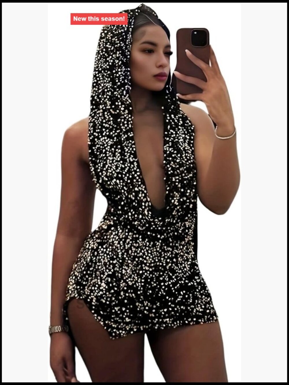 Sequin Bodycon Mini Dress V-Neck Sleeveless Club Party